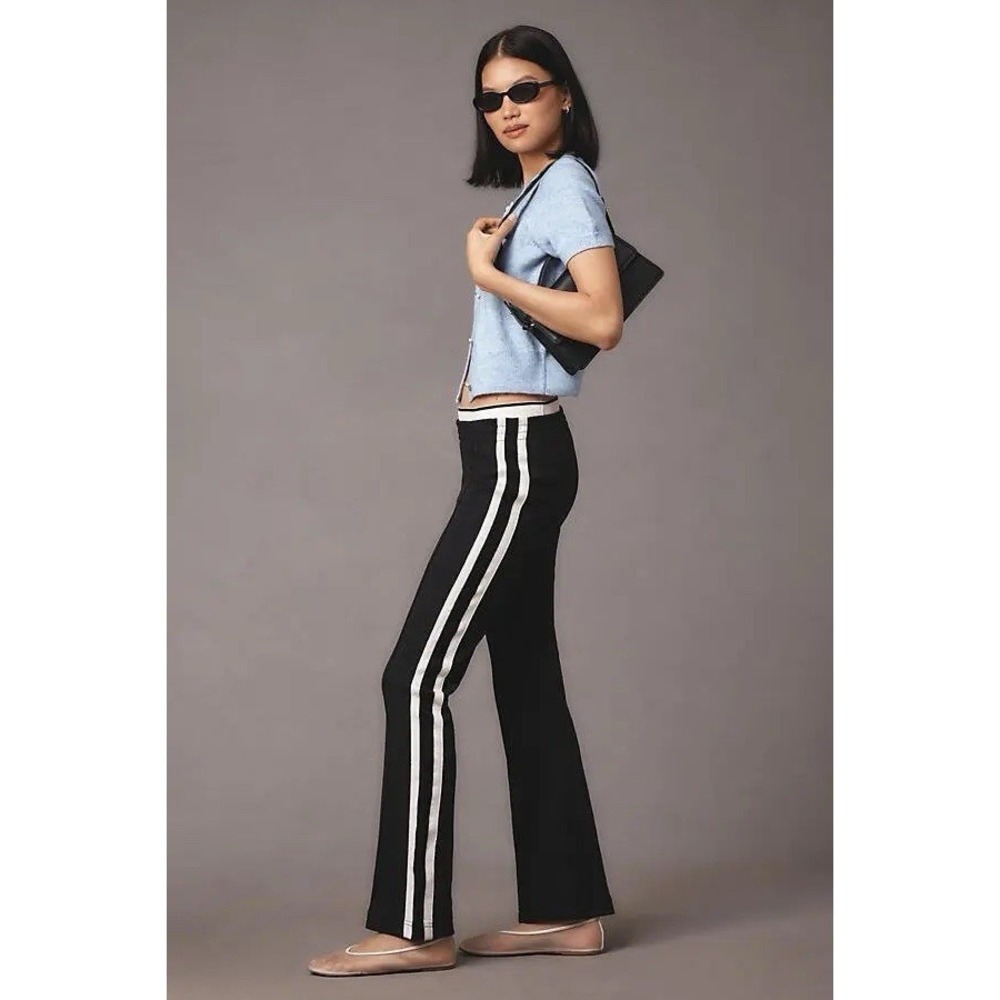 Anthropologie Maeve Pull On Track Pants Black Side Stripe High‎ Rise Womens S